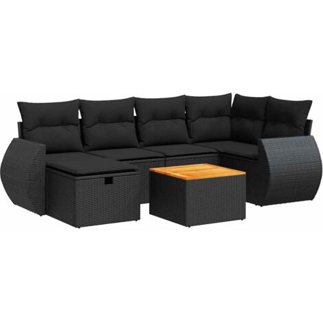 Set Divani da Giardino con Cuscini 7pz Nero Polyrattan vidaXL