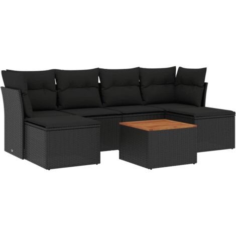 Set Divani da Giardino con Cuscini 7pz Nero Polyrattan vidaXL