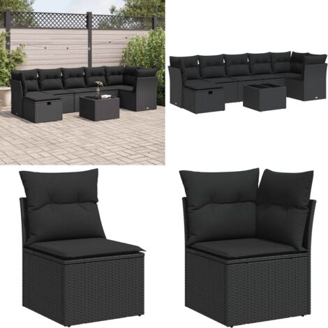 Set Divani da Giardino con Cuscini 8 pz Nero in Polyrattan - Cuscini per divano - Rattan PE