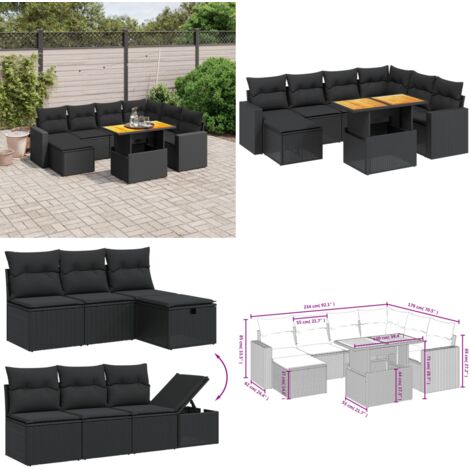 Set Divani da Giardino con Cuscini 8 pz Nero in Polyrattan - Poltrona da giardino - Seduta da giardino