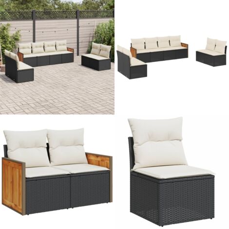 Set Divani da Giardino con Cuscini 8 pz Nero in Polyrattan - Poltrone da esterno - Cuscini da seduta
