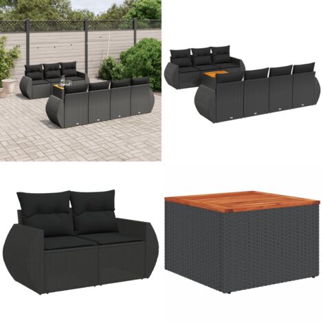 Set Divani da Giardino con Cuscini 8 pz Nero in Polyrattan - Poltrone da giardino - Tavolo da giardino
