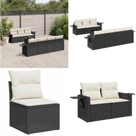 Set Divani da Giardino con Cuscini 8 pz Nero in Polyrattan - Poltrone da giardino - Tavolo da giardino
