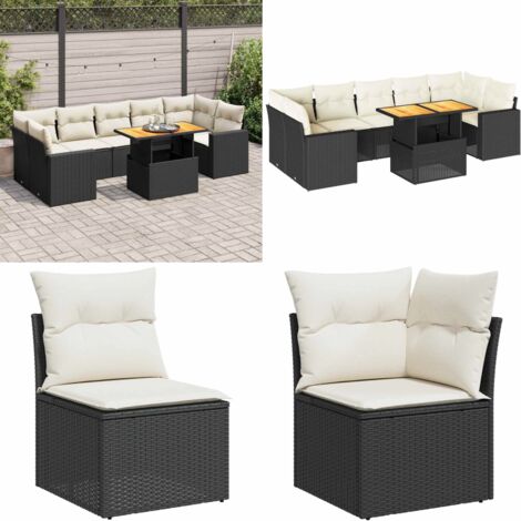 Set Divani da Giardino con Cuscini 8 pz Nero in Polyrattan - Sedute angolari - Tavolo da giardino