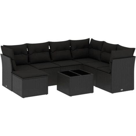 Set Divani da Giardino con Cuscini 8 pz Nero in Polyrattan vidaXL