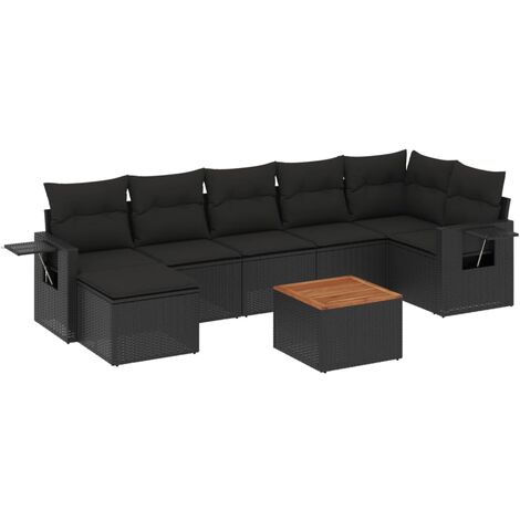 Set Divani da Giardino con Cuscini 8 pz Nero in Polyrattan vidaXL