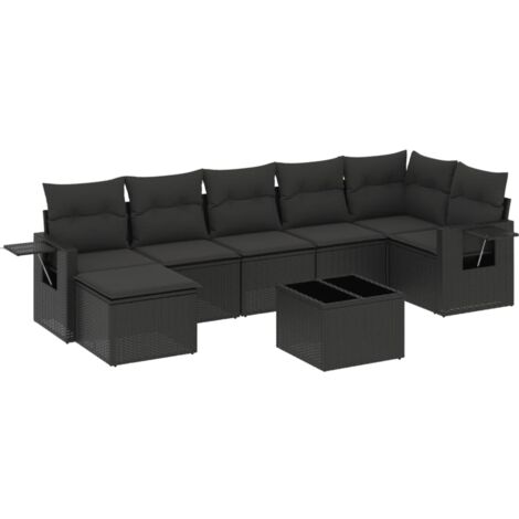 Set Divani da Giardino con Cuscini 8 pz Nero in Polyrattan vidaXL