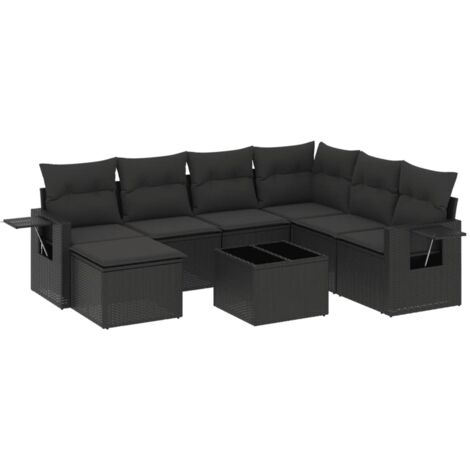 Set Divani da Giardino con Cuscini 8 pz Nero in Polyrattan vidaXL