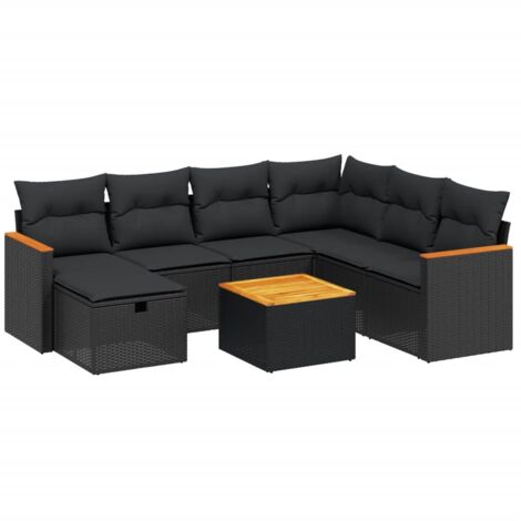 Set Divani da Giardino con Cuscini 8 pz Nero in Polyrattan vidaXL
