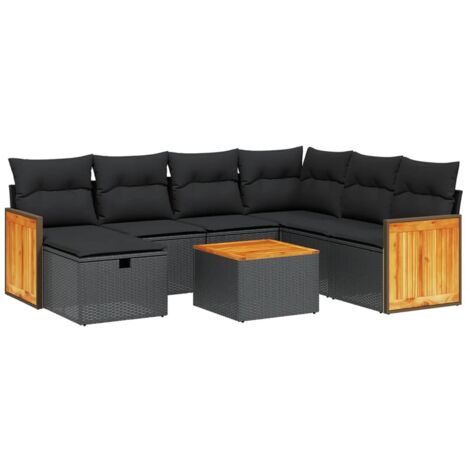 Set Divani da Giardino con Cuscini 8 pz Nero in Polyrattan vidaXL