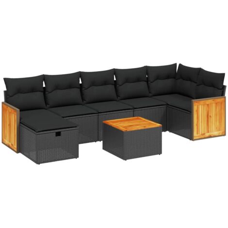 Set Divani da Giardino con Cuscini 8 pz Nero in Polyrattan vidaXL