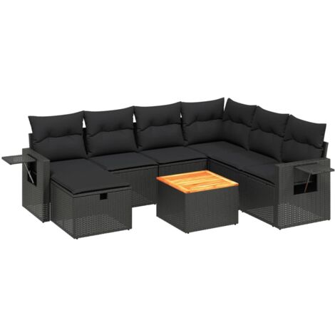 Set Divani da Giardino con Cuscini 8 pz Nero in Polyrattan vidaXL