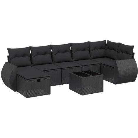 Set Divani da Giardino con Cuscini 8 pz Nero in Polyrattan vidaXL