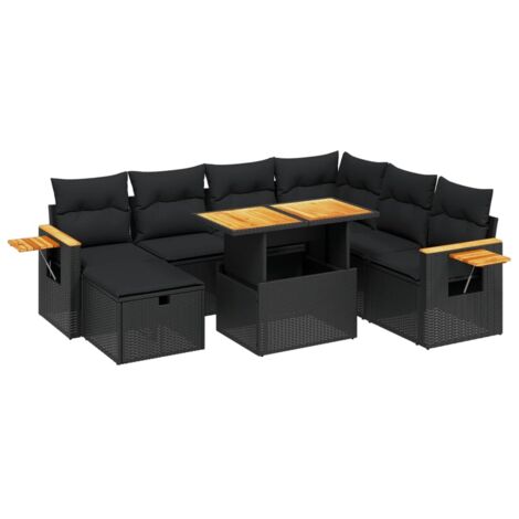 Set Divani da Giardino con Cuscini 8 pz Nero in Polyrattan vidaXL