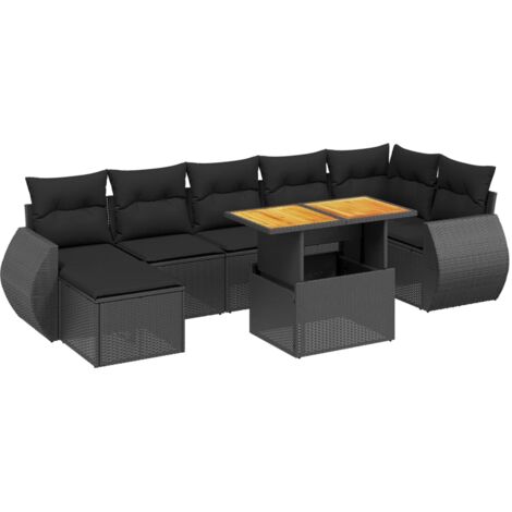 Set Divani da Giardino con Cuscini 8 pz Nero in Polyrattan vidaXL