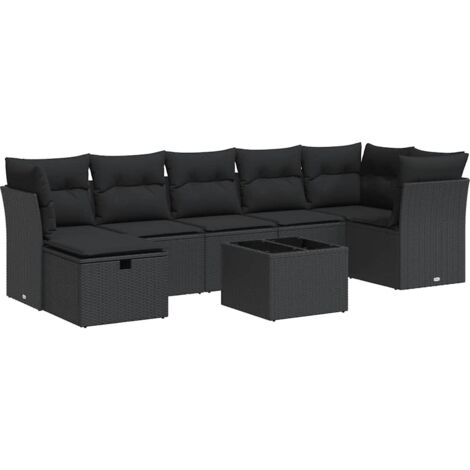 Set Divani da Giardino con Cuscini 8 pz Nero in Polyrattan vidaXL
