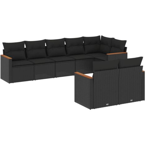 Set Divani da Giardino con Cuscini 8 pz Nero in Polyrattan vidaXL