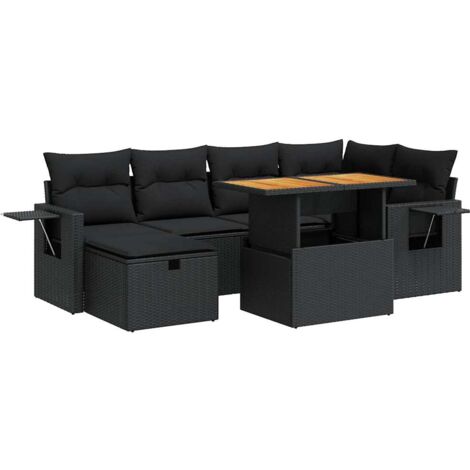 Set Divani da Giardino con Cuscini 8 pz Nero Polyrattan Acacia vidaXL