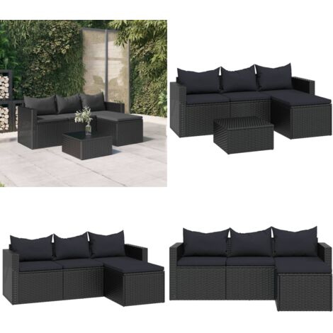 Set Divani da Giardino Nero in Polyrattan - Divano da esterno - Polyrattan