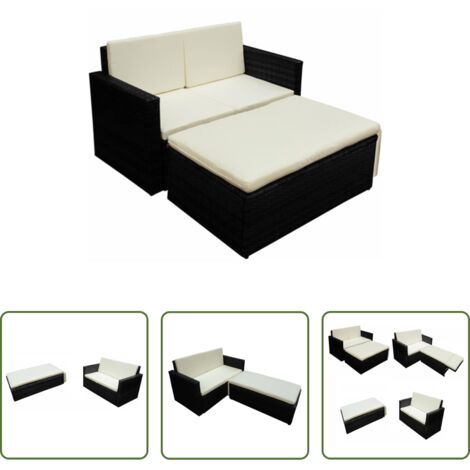 Set divani da giardino -  Set Divani da Giardino 2 pz con Cuscini in Polyrattan Nero