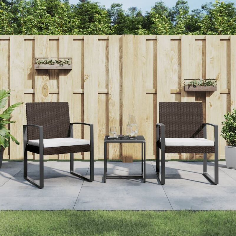 3 pz Set da Pranzo da Giardino con Cuscini, Set tavolo e sedie da giardino in pp Rattan Marrone vidaXL