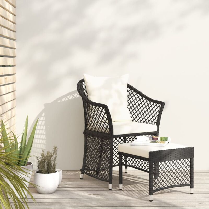 Set da Giardino 2 pz con Cuscini Nero in Polyrattan vidaXL 7314