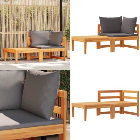 Set Divani Giardino 2 pz con Cuscini Grigio Scuro Legno Acacia - Tavolo da giardino - Mobili da esterno