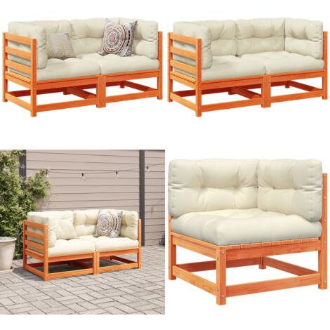 Set Divani Giardino 2 pz con Cuscini Marrone Cera Massello Pino - Sedute da esterno - Divano angolare
