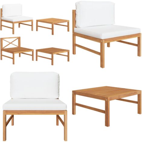 Set Divani Giardino 2 pz Cuscini Crema in Legno di Teak - Cuscini da giardino - Mobili da esterno