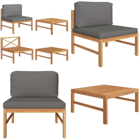 Set Divani Giardino 2 pz Cuscini Grigio Scuro in Legno di Teak - Cuscini per divano - Mobili da giardino