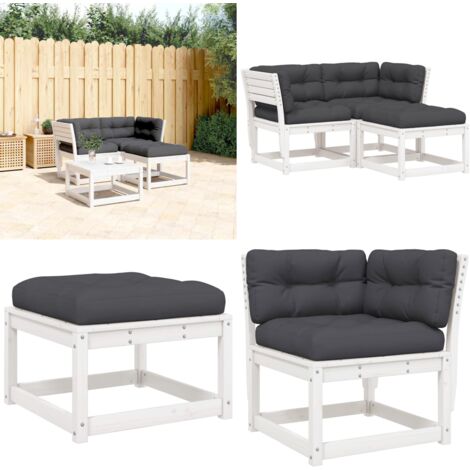 Set Divani Giardino 3 pz con Cuscini Bianco Legno Massello Pino - Divano angolare - Cuscini per divano