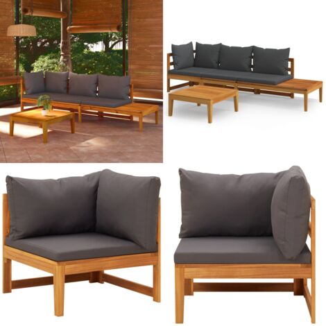 Set Divani Giardino 3 pz con Cuscini Grigio Scuro Legno Acacia - Divano da patio - Divano in legno