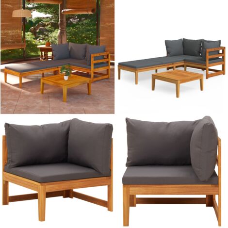 Set Divani Giardino 3 pz con Cuscini Grigio Scuro Legno Acacia - Divano da patio - Lettino da sole