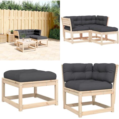 Set Divani Giardino 3 pz con Cuscini in Legno Massello di Pino - Divano angolare - Cuscini in legno