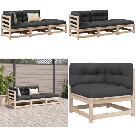 Set Divani Giardino 3 pz con Cuscini in Legno Massello di Pino - Divano angolare - Divano centrale