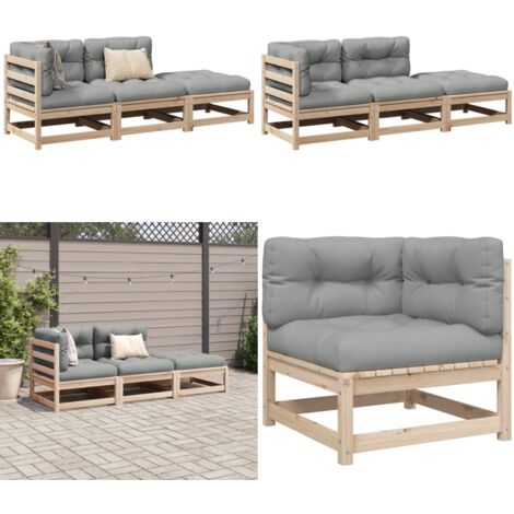 Set Divani Giardino 3 pz con Cuscini in Legno Massello di Pino - Divano angolare - Divano centrale