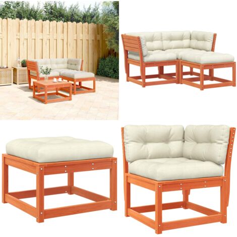 Set Divani Giardino 3 pz con Cuscini Marrone Cera Massello Pino - Divano angolare - Cuscini per divano