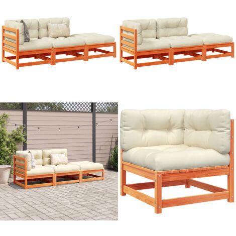 Set Divani Giardino 3 pz con Cuscini Marrone Cera Massello Pino - Divano angolare - Divano centrale