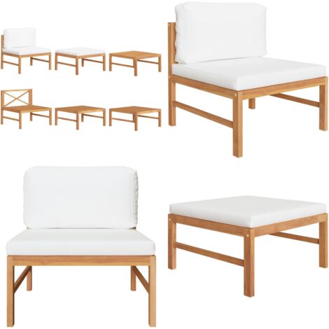 Set Divani Giardino 3 pz Cuscini Crema in Legno di Teak - Cuscini in legno di teak - Mobili da giardino