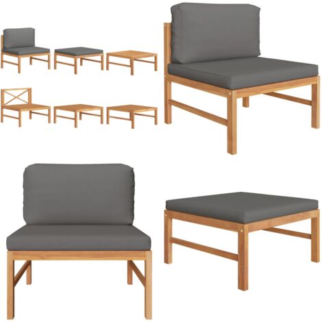 Set Divani Giardino 3 pz Cuscini Grigio Scuro in Legno di Teak - Cuscini per divano - Mobili da giardino in teak