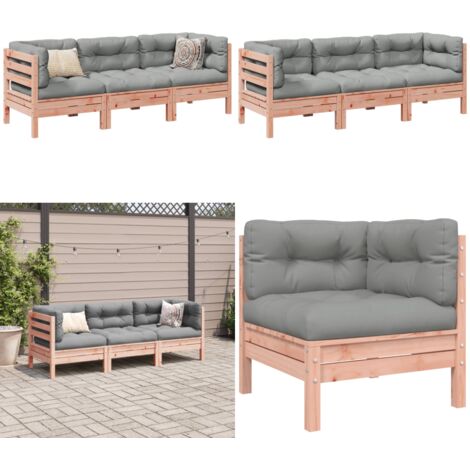 Set Divani Giardino 3 pz Cuscini Legno Massello Abete Douglas - Sedute da esterno - Cuscini in legno