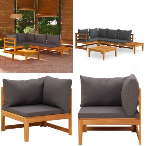 Set Divani Giardino 4 pz con Cuscini Grigio Scuro Legno Acacia - Divano da patio - Divano in legno