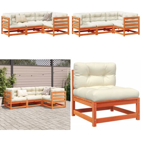 Set Divani Giardino 4pz con Cuscini Marrone Cera Massello Pino - Divano angolare - Seduta da esterno