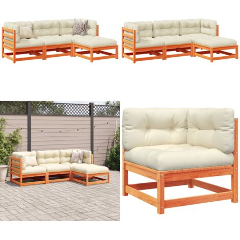 Set Divani Giardino 4pz con Cuscini Marrone Cera Massello Pino - Sedute da esterno - Mobili da giardino