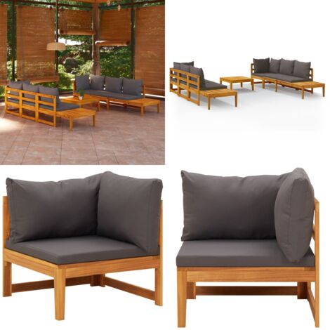 Set Divani Giardino 5 pz con Cuscini Grigio Scuro Legno Acacia - Divano da patio - Divano in legno