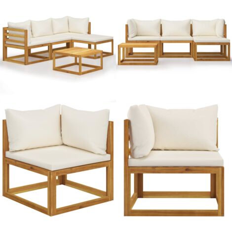 Set Divani Giardino 5 pz con Cuscini Legno Massello di Acacia - Divano esterno - Divano angolare