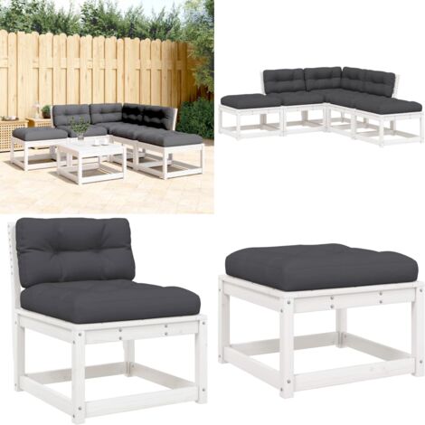 Set Divani Giardino 5pz con Cuscini Bianco Legno Massello Pino - Divano da esterno - Divano angolare