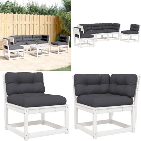 Set Divani Giardino 5pz con Cuscini Bianco Legno Massello Pino - Divano da esterno - Divano angolare