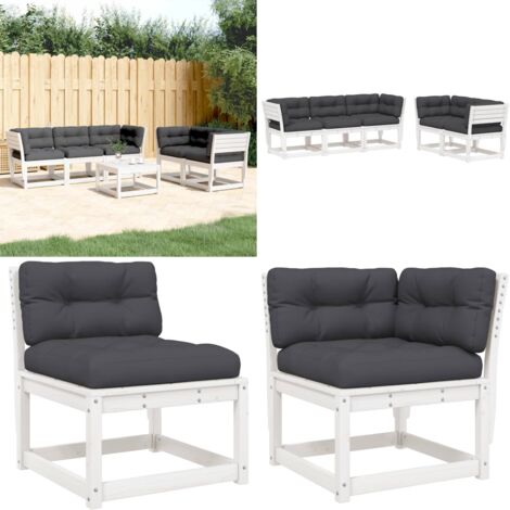 Set Divani Giardino 5pz con Cuscini Bianco Legno Massello Pino - Divano da esterno - Divano angolare