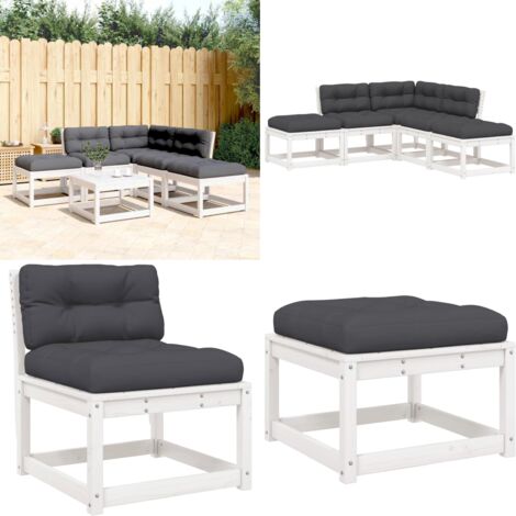 Set Divani Giardino 5pz con Cuscini Bianco Legno Massello Pino - Divano da esterno - Divano angolare